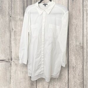 Eileen Fisher Button Down White Tunic Top Size Large Cotton Blend Hidden Buttons